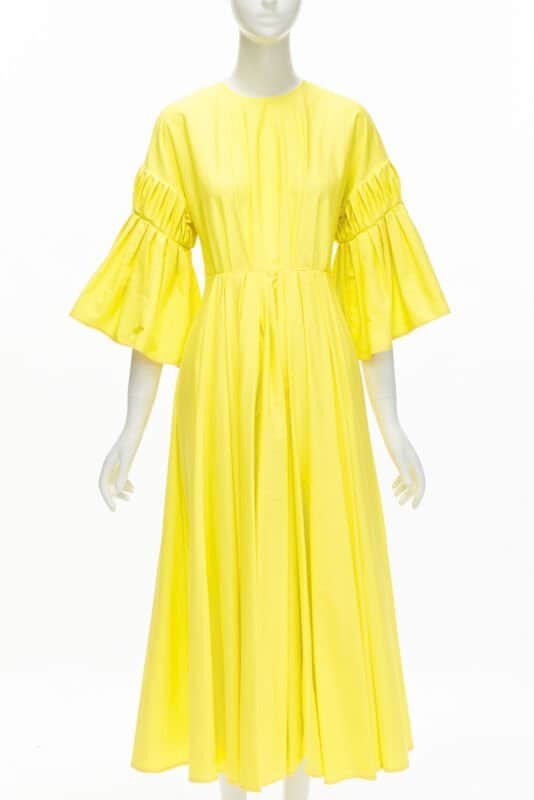 Roksanda Yellow Pleated A-Line Dress Yellow Cotton Never worn - Front View