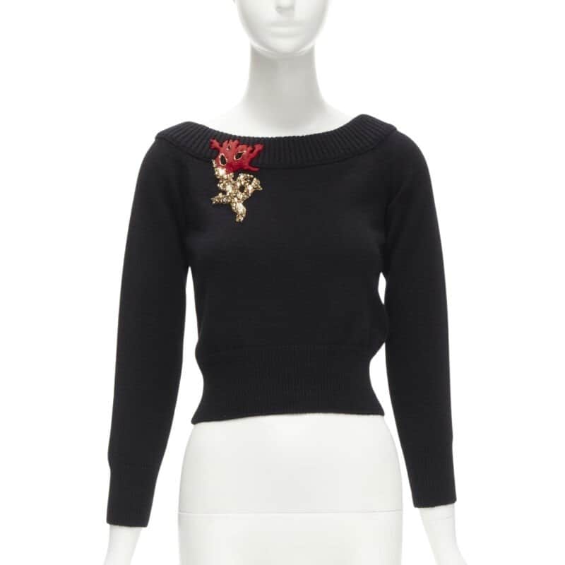 Alexander McQueen Coral Crystal Sweater Black Cashmere Never worn, with tag - Front View