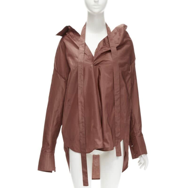 Valentino Garavani Wide Collar Shirt Brown Silk Never worn - Front View