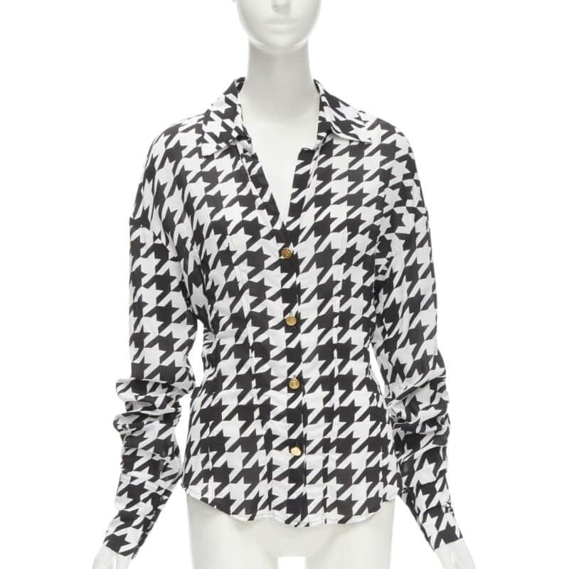 Balmain Houndstooth Blouse Black Viscose Never worn - Front View