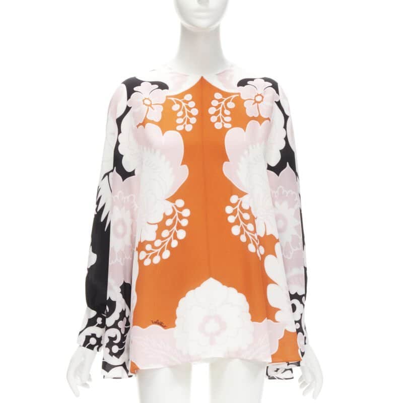 Valentino Garavani Floral Print Shirt Orange Silk Never worn - Front View