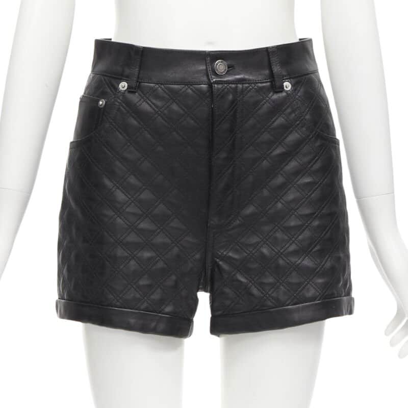 Saint Laurent Quilted Leather Shorts Black Leather Never worn - Front View