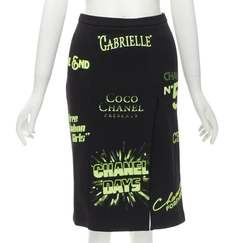 Chanel Neon Logo Skirt Black Cotton Never worn - Front View