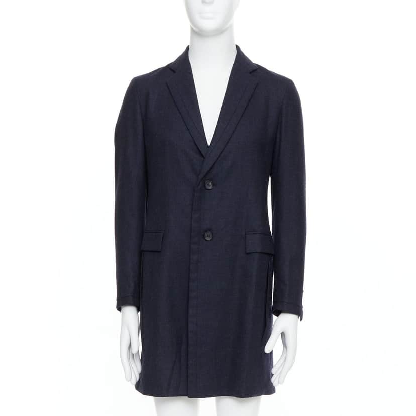 Giuliano Fujiwara Grey Checked Boxy Coat Navy Wool Good condition - Front View