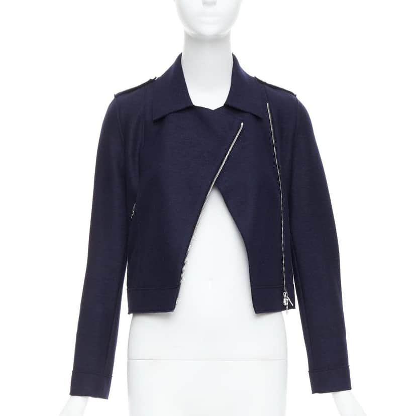 HARRIS WHARF LONDON Navy Wool Biker Jacket Navy Wool Very good condition - Front View