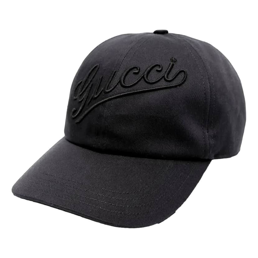 Gucci Gucci Black Embroidered Logo Cotton Baseball Cap Extra Large Black Cotton Never worn - Front View