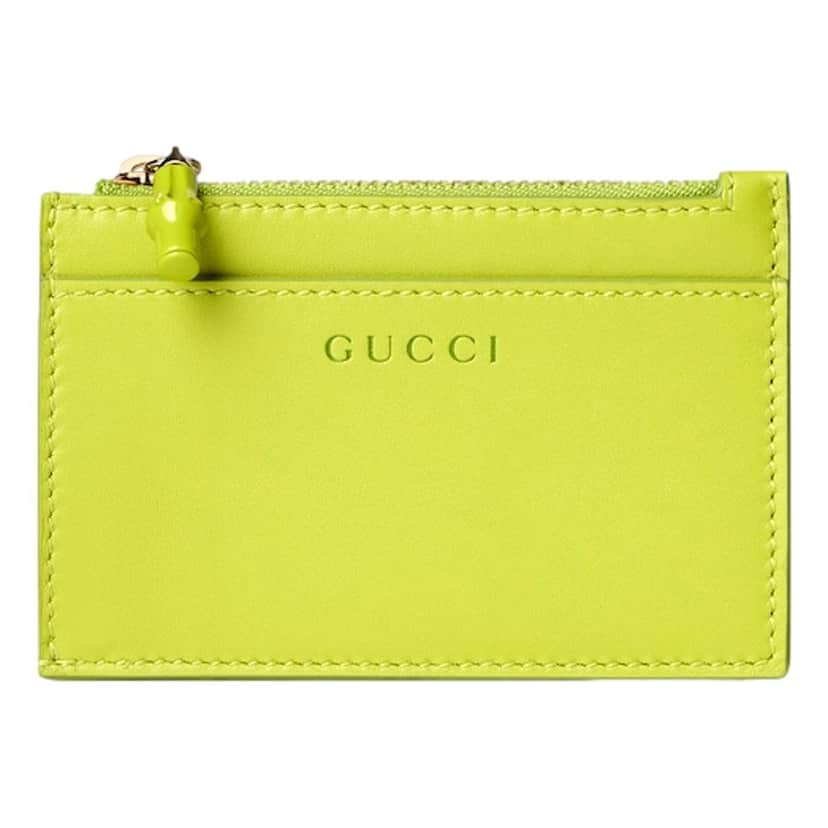 Gucci Gucci Bamboo Series Lime Green Leather Zipper Card Holder Wallet Green Leather Never worn - Front View