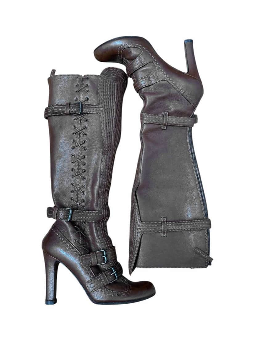 Alexander McQueen Lace Up Brown Leather Boots Brown Leather Very good condition - Front View