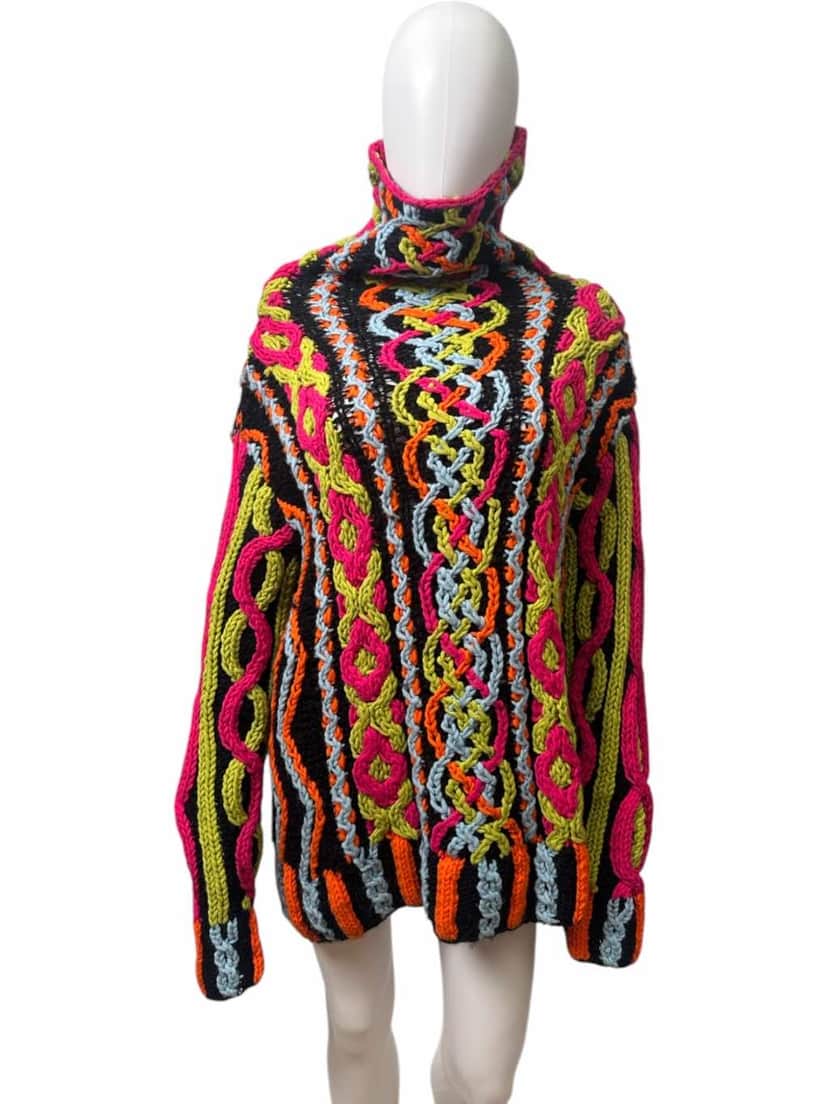 Christian Lacroix Cable Turtleneck MultiColor Wool Very good condition - Front View