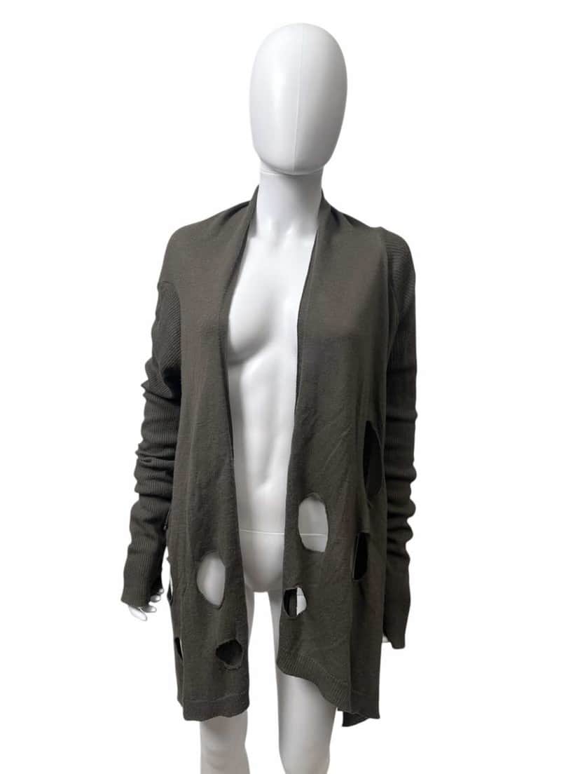 Rick Owens TUNGSTEN Brown Holed Cardigan Brown Wool Very good condition - Front View