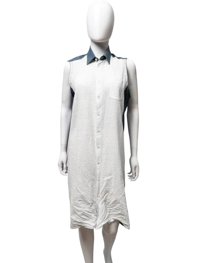 Junya Watanabe Denim Button Up Bow Dress White Denim Very good condition - Front View