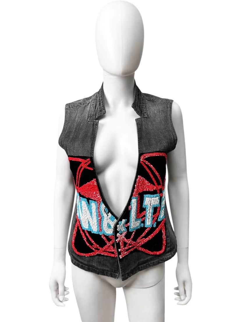 Walter Van Beirendonck Embroidered Grey Gilet Grey Denim Very good condition - Front View