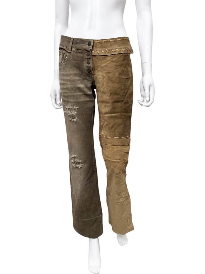 Dolce & Gabbana Suede and Denim Pants Brown Denim Very good condition - Front View