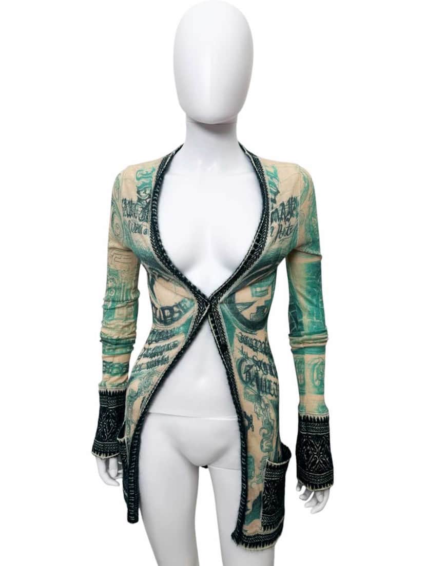 Jean Paul Gaultier Green Tatoo Tribal Cardigan Green Cotton Very good condition - Front View