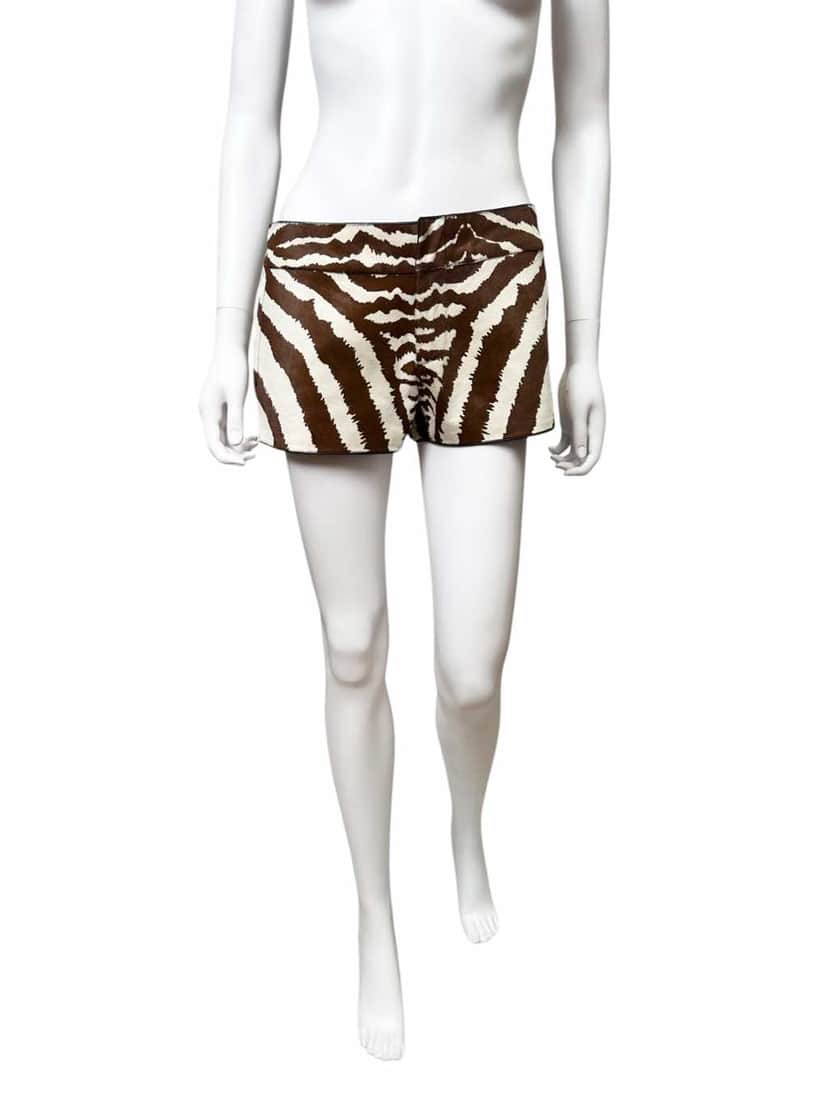 Gucci PonyHair Zebra Print Shorts Brown Leather Very good condition - Front View