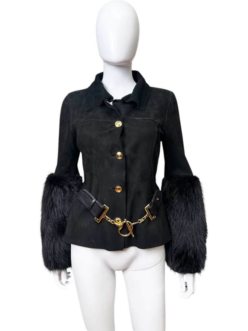 Gucci Suede Black Racoon Fur Jacket Black Suede Very good condition - Front View
