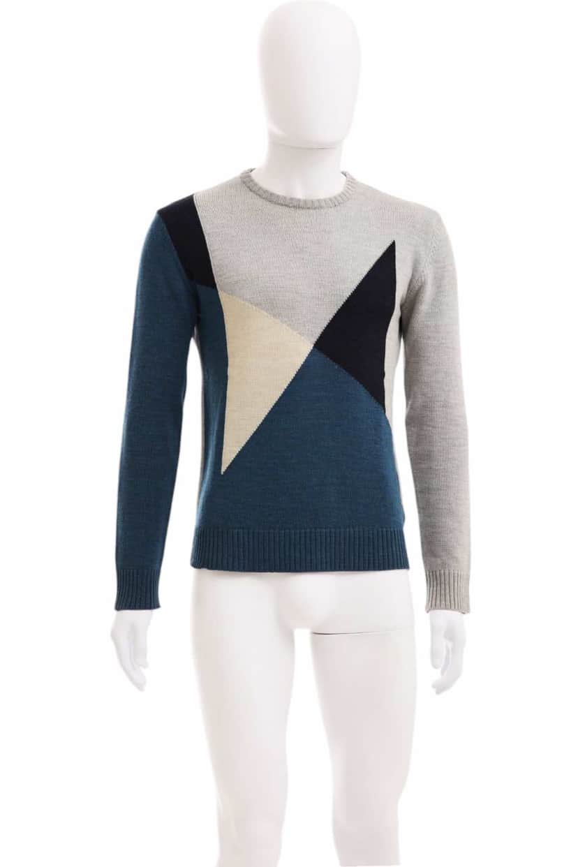 Raf Simons Geomtric Grey and Blue Sweater Grey Cotton Very good condition - Front View
