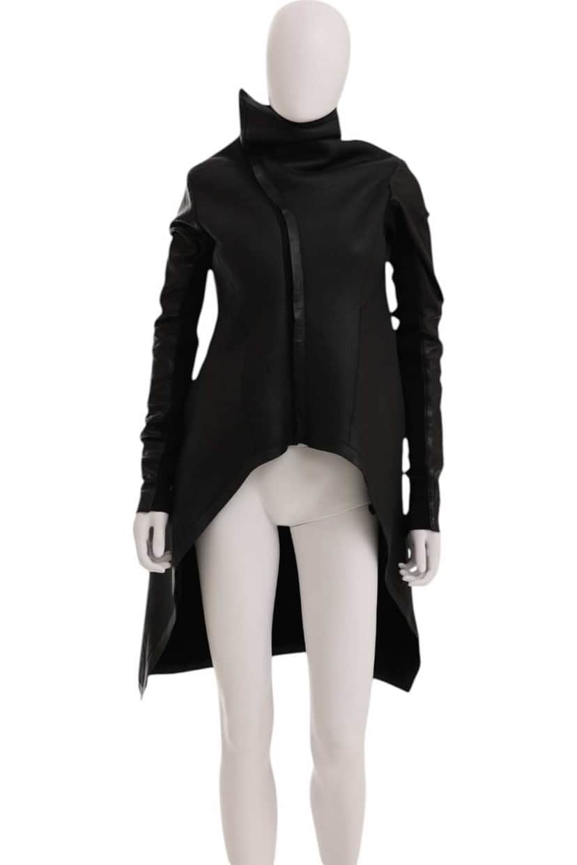 Rick Owens CRUST Black Leather Asymmetric Coat Black Leather Very good condition - Front View