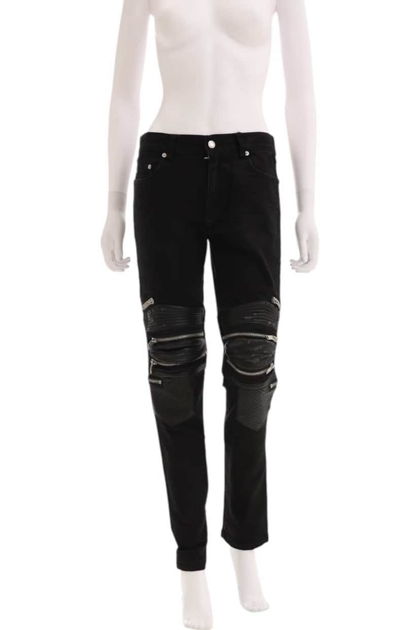 Saint Laurent Black D04 Lambskin-Trimmed Biker Jeans Black Denim Very good condition - Front View