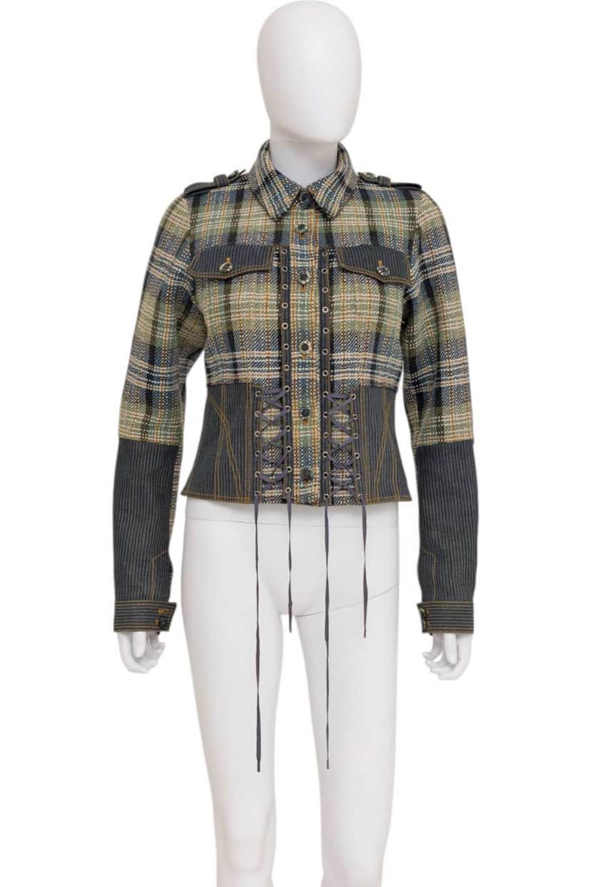 John Galliano Bondage Chequered Button Up Jacket MultiColor Wool Very good condition - Front View