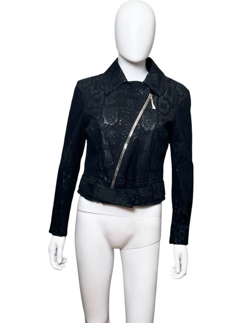 Roberto Cavalli Python Asymmetrical Zipped Jacket Black Cotton Very good condition - Front View