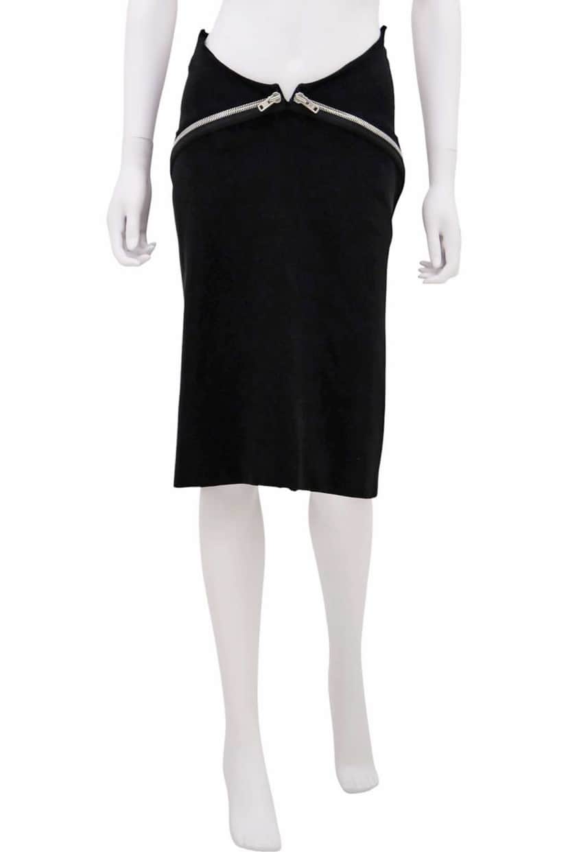 Maison Martin Margiela Curved Zip Up Skirt Black Silk Very good condition - Front View