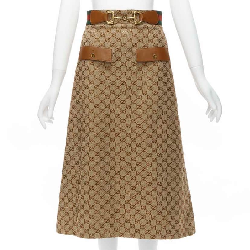 Gucci Crystal Leather Skirt Brown Polyester Very good condition - Front View
