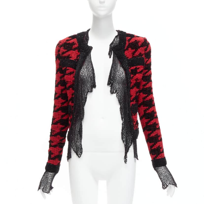 Balmain Houndstooth Mesh Jacket Black Viscose Never worn - Front View