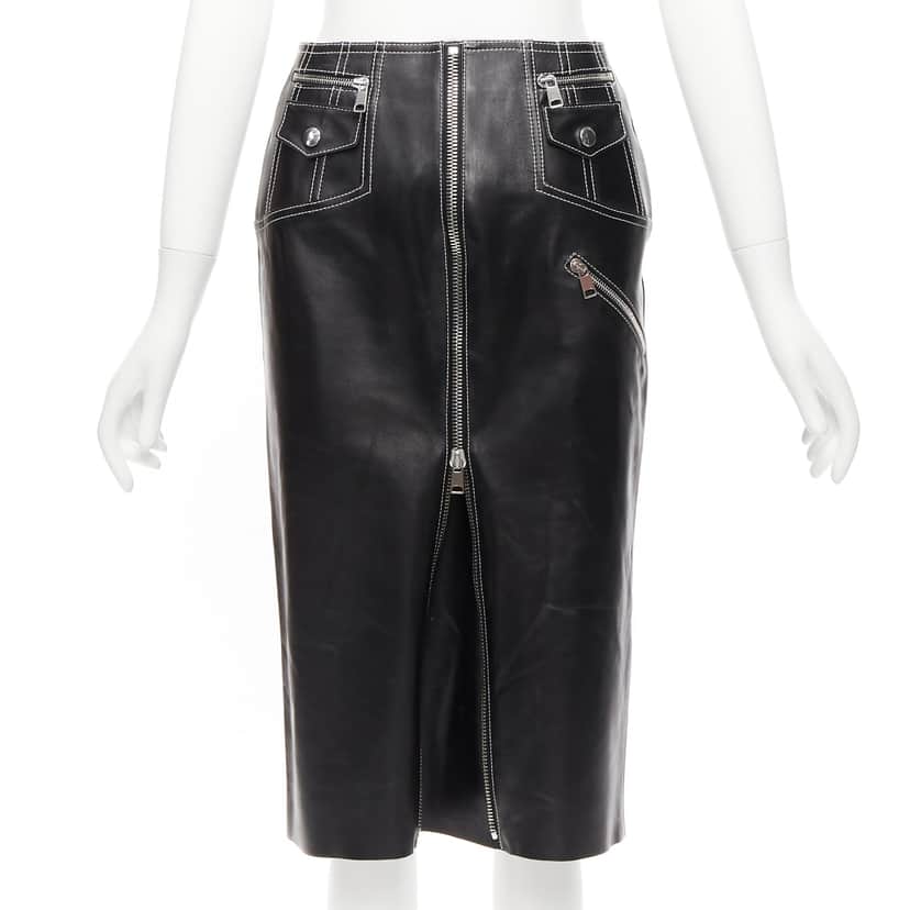 Alexander McQueen Biker Zip Skirt Black Leather Never worn - Front View