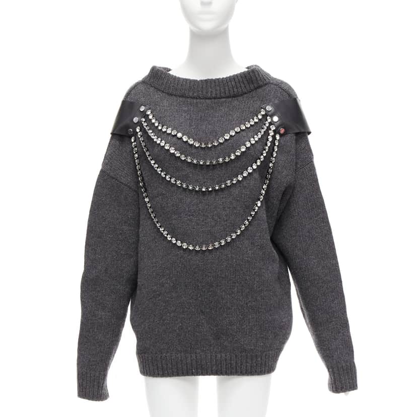 Christopher Kane Rhinestone Sweater Dress Grey Wool Never worn - Front View