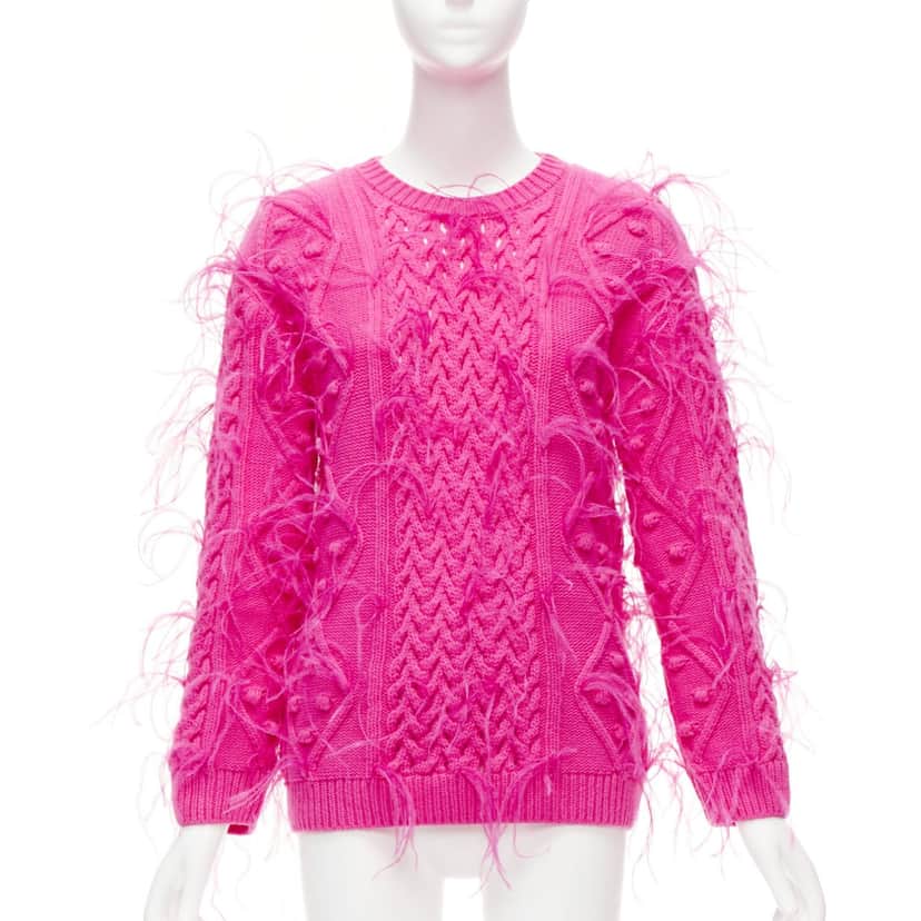 Valentino Garavani Feather Cable Sweater Pink Wool Never worn - Front View