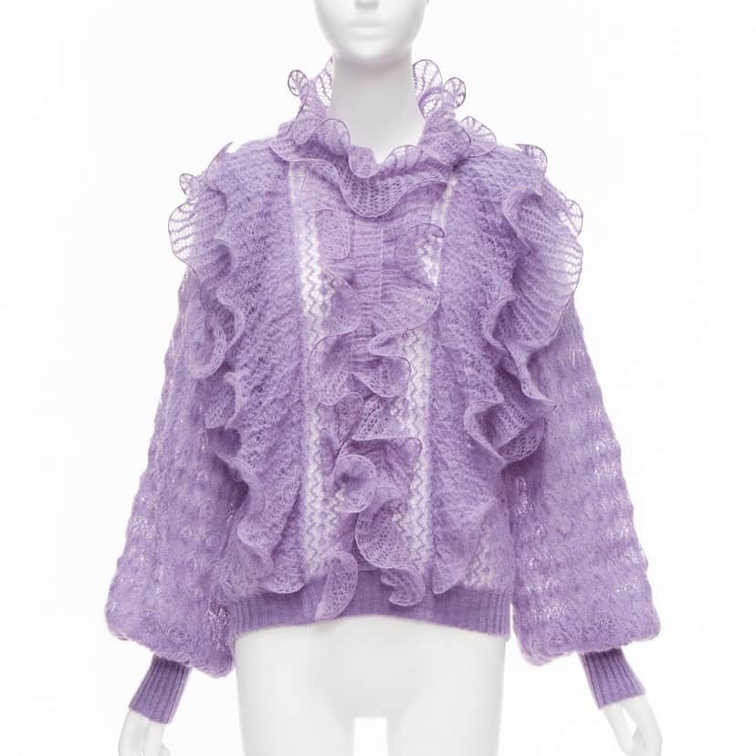 Alberta Ferretti Ruffle Knit Sweater Purple Wool Never worn - Front View