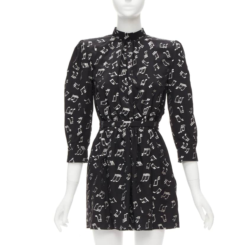Saint Laurent Musical Note Dress Black Silk Never worn - Front View