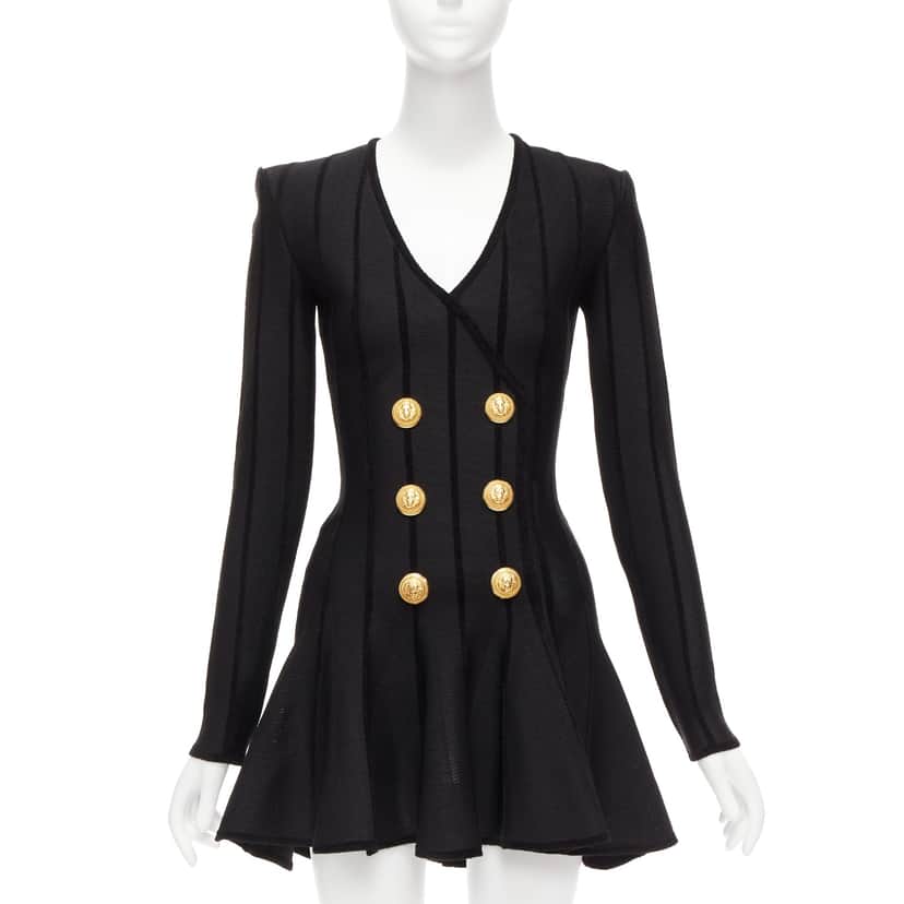 Balmain Striped Chenille Dress Black Viscose Never worn - Front View