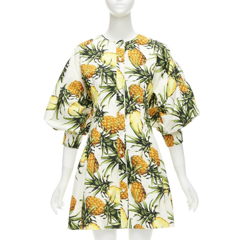 Oscar De La Renta Pineapple Puff Dress Yellow Cotton Never worn - Front View
