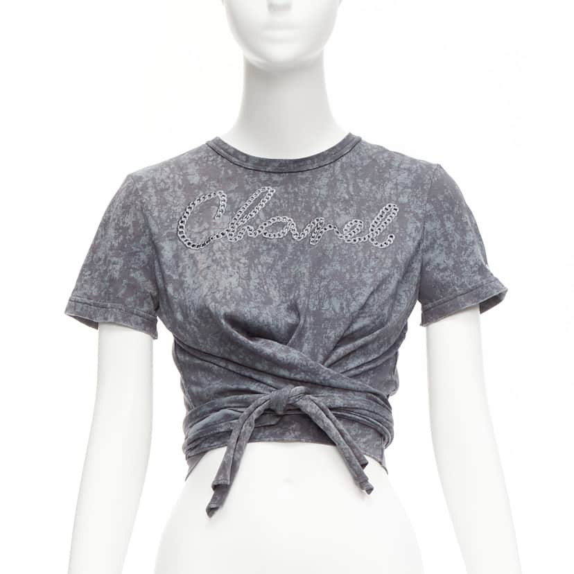 Chanel Rope Logo Shirt Grey Cotton Never worn - Front View
