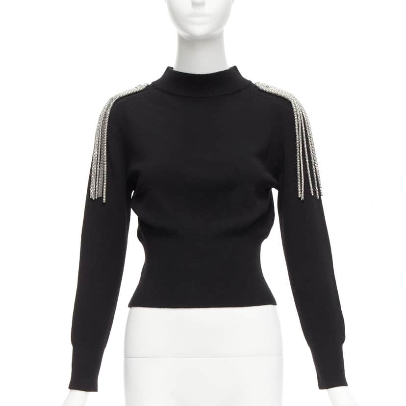 Christopher Kane Chain Shoulder Sweater Black Wool Never worn - Front View