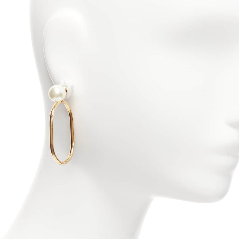 Dior Oval Hoop Earrings Gold Pearl Very good condition - Front View