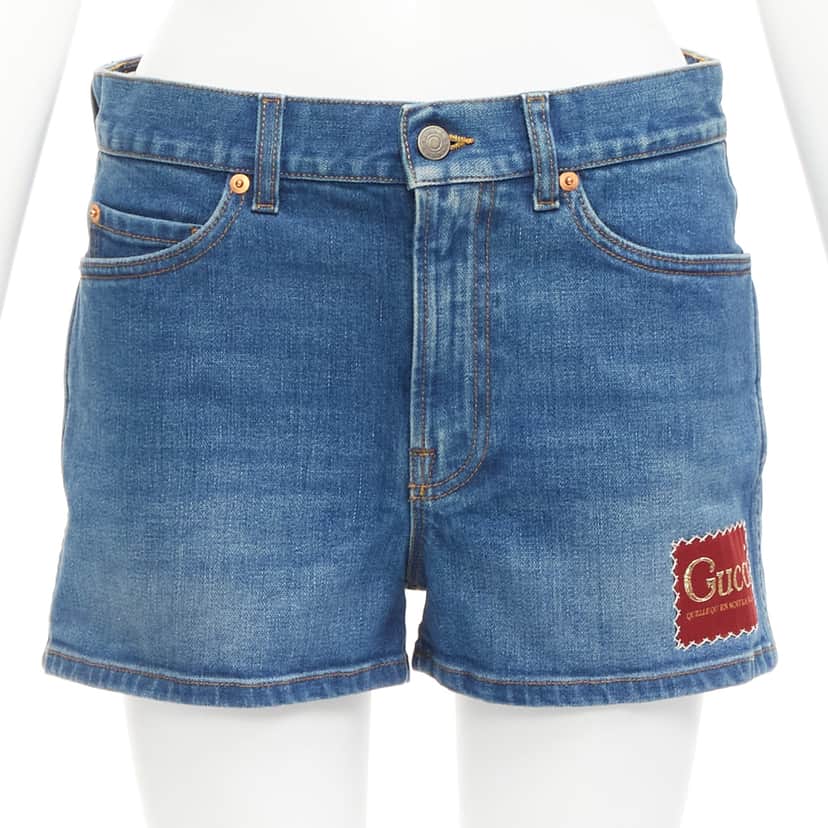 Gucci Logo Patch Shorts Blue Cotton Never worn - Front View