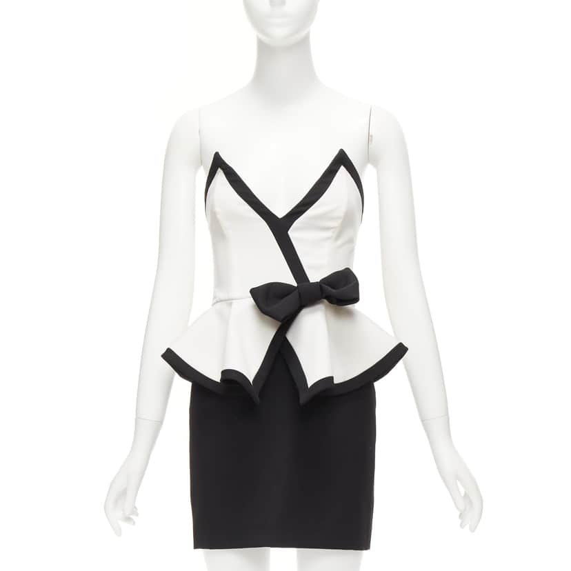 Alessandra Rich Colorblocked Cocktail Dress Black Wool Never worn - Front View