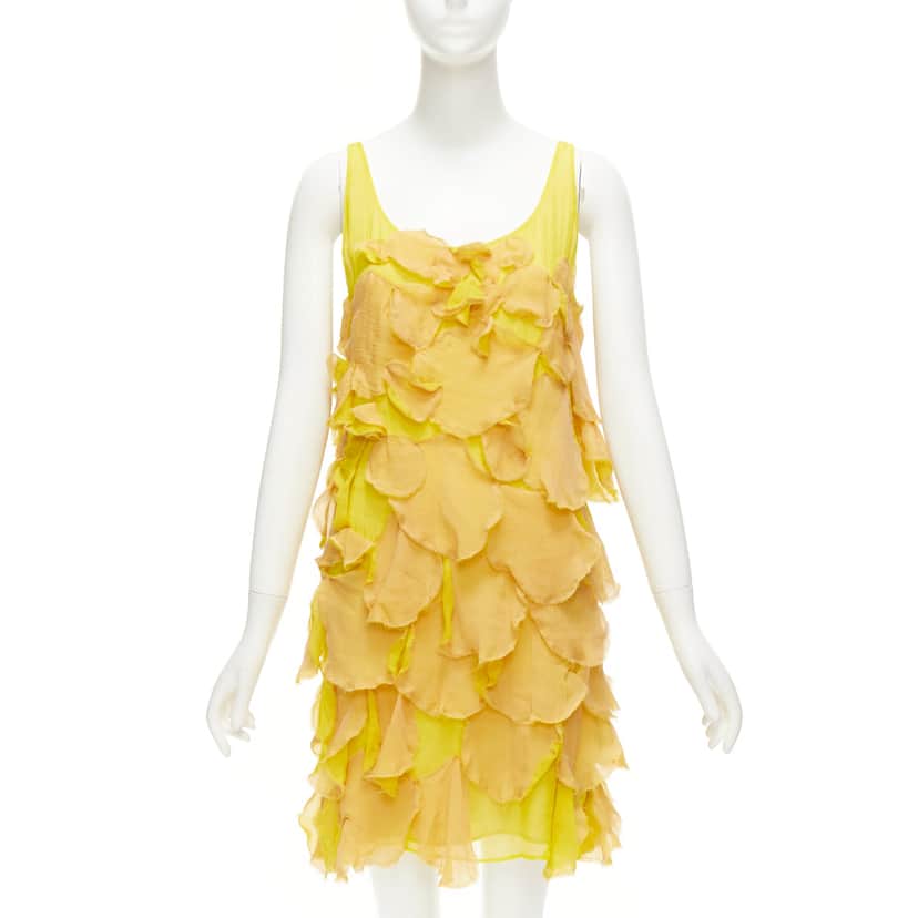 Fendi Silk Overlay Dress Yellow Silk Never worn - Front View