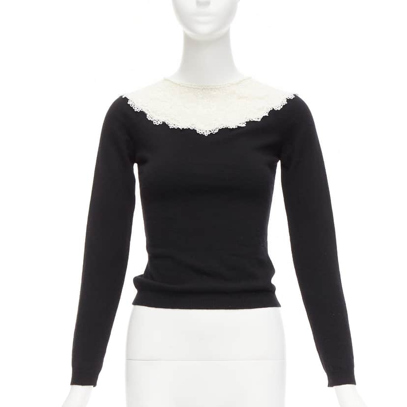 Valentino Garavani Beaded Lace Sweater Beige Wool Never worn - Front View