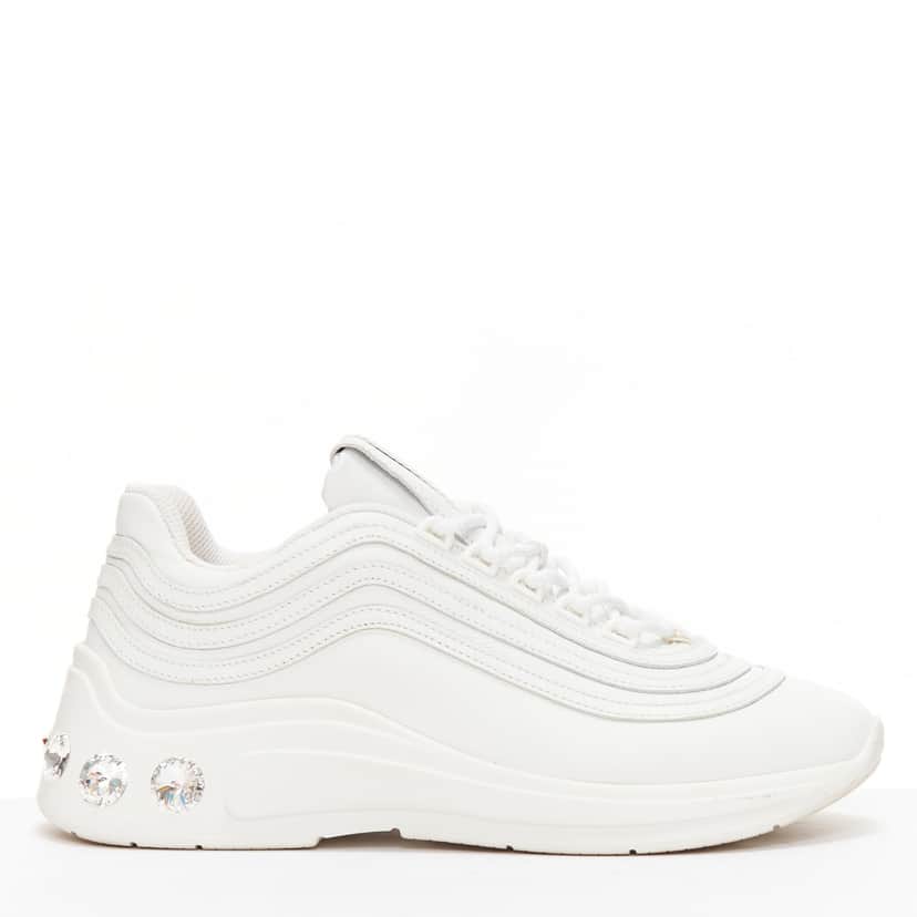 Miu Miu Crystal Heel Sneakers White Leather Very good condition - Front View