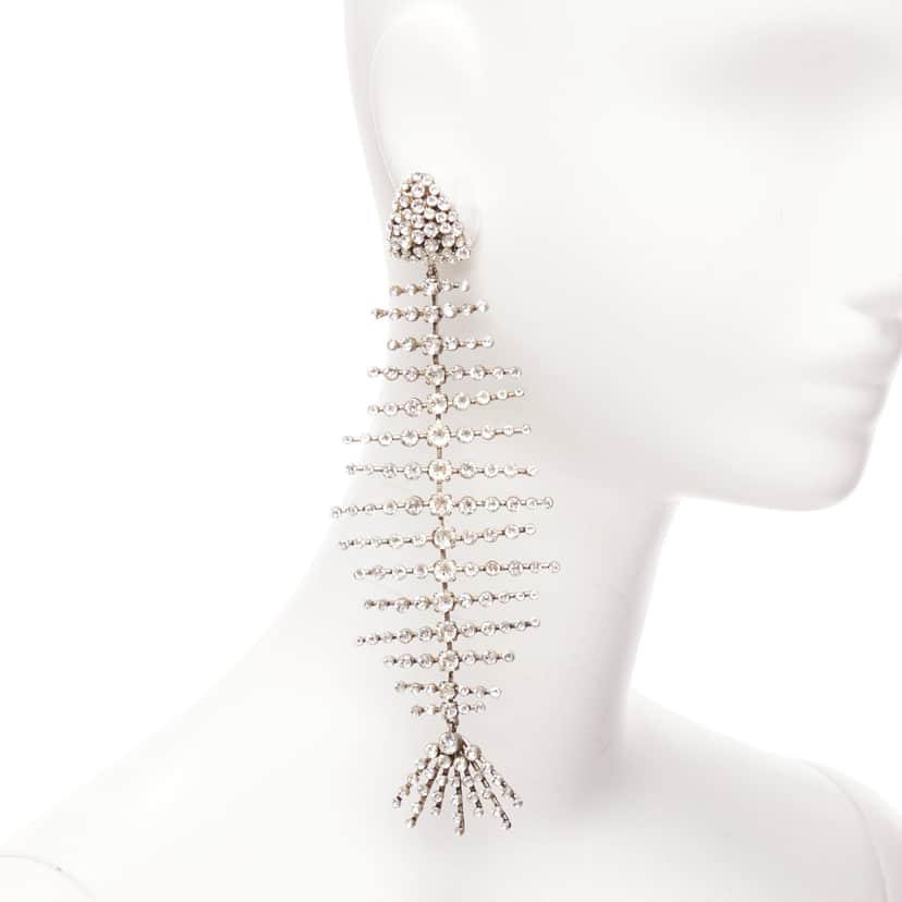Saint Laurent Fish Bone Earrings Silver Metal Very good condition - Front View