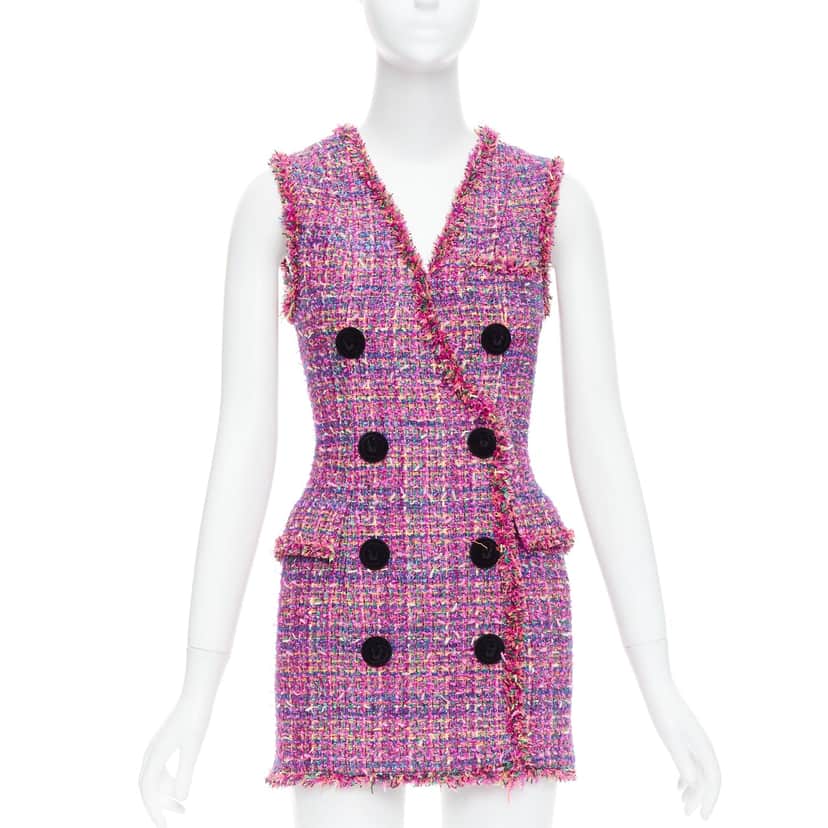 Balmain Tweed Vest Dress Pink Polyamide Never worn - Front View