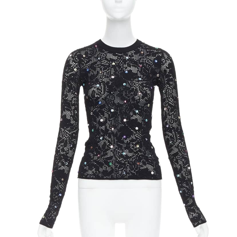 Louis Vuitton Floral Lace Pullover 1ABDZQ Black Viscose Never worn - Front View