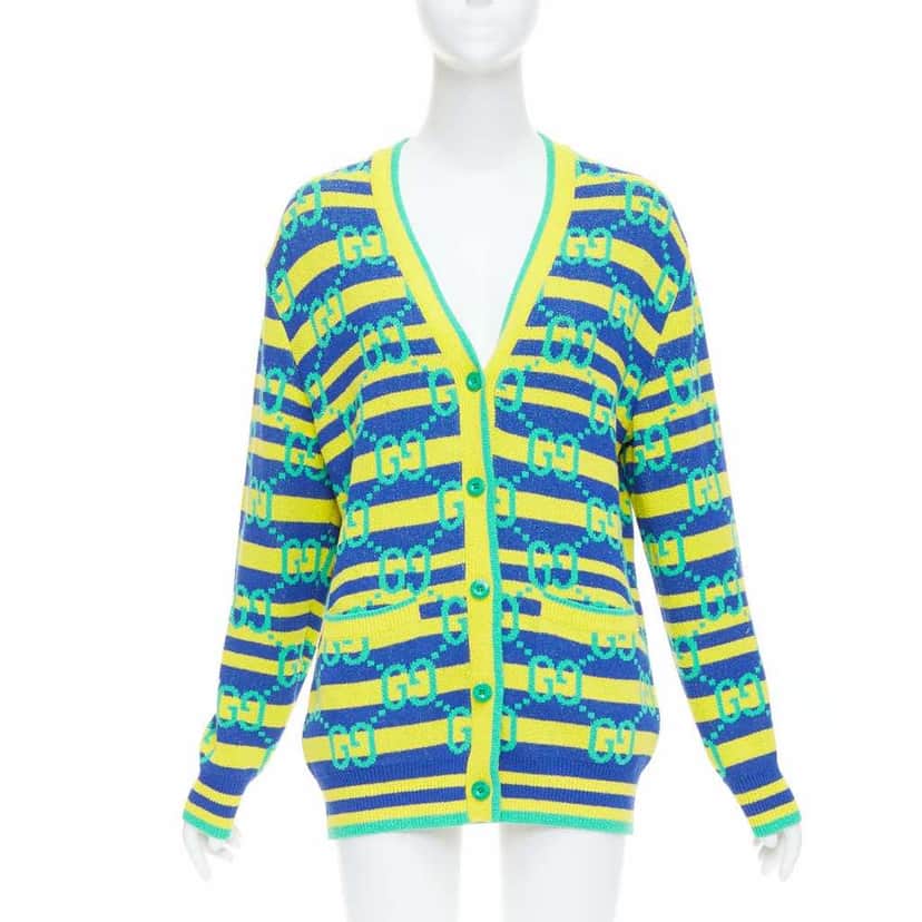 Gucci GG Stripe Cardigan Green Viscose Never worn - Front View