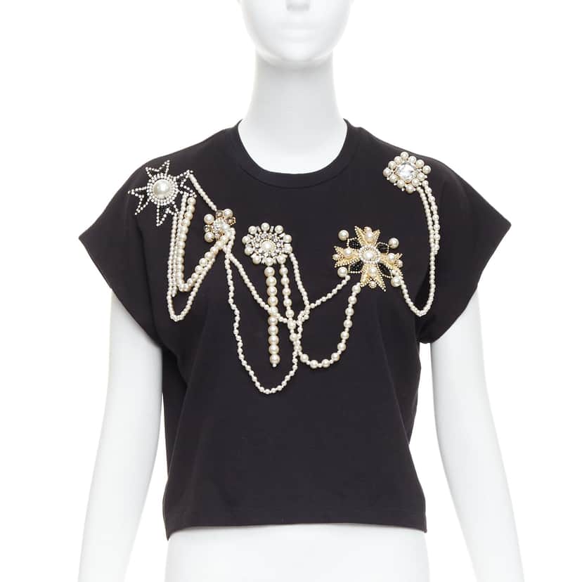 Balmain Pearl Bead Shirt Black Cotton Never worn - Front View