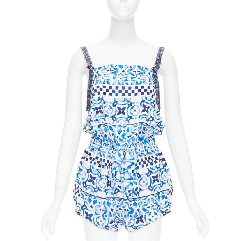 Louis Vuitton Monogram Silk Playsuit Blue Silk Very good condition - Front View