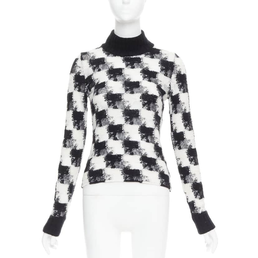Dior Check Sheer Turtleneck Black Cashmere Very good condition - Front View